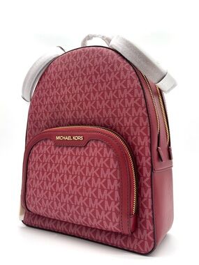 Michael Kors Jaycee Medium Signature Logo Backpack Cherry
